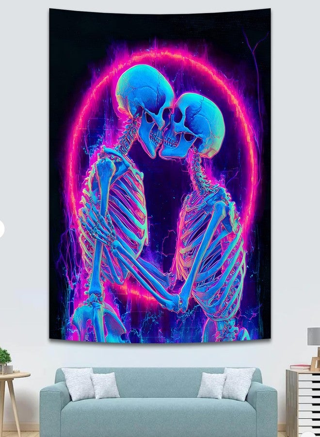 Manicer Blacklight Skull Tapestry - UV Reactive Neon The Kissing Lovers Skeleton Wall Hanging, Glow in the Dark Gothic Art Poster for Bedroom, Living Room, Party Decor - 30" x 40" - Image 5
